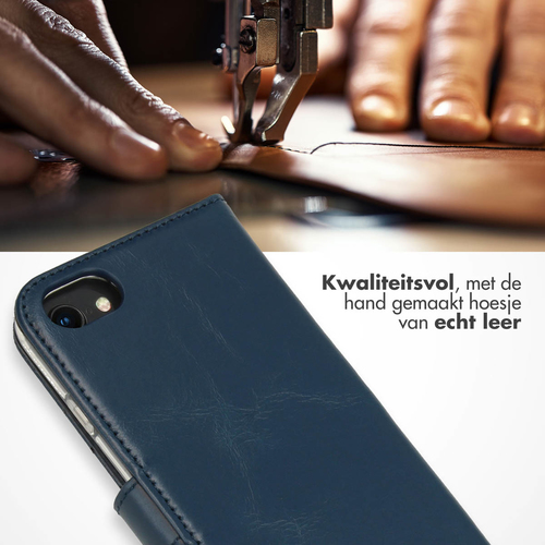 Selencia Echt Lederen Bookcase iPhone SE (2022 / 2020) / 8 / 7 / 6(s) - Blauw, afbeelding 2