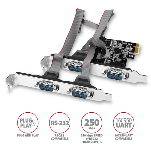 AXAGON PCEA-PSN PCIe-Adapter mit 4x Seriell-Ports - ASIX AX99100 Chipsatz SchnittstellenkartenAdapter – Foto 3 von 7