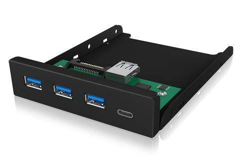 ICY-BOX 3.5" Frontpanel 4-Port USB 3.0, 3x Type-A, 1x Type-C black Requires (additional) 20-pin USB 3 header