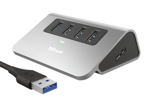 Trust 23870 interface hub USB 3.2 Gen 1 (3.1 Gen 1) Type-A 5000 Mbit/s Aluminium, Black – image 1