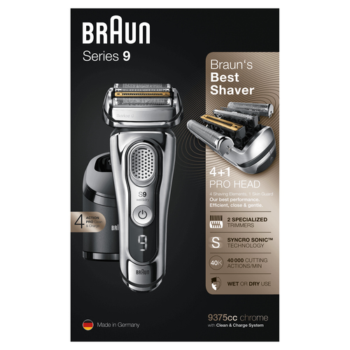 Braun Series 9 9375cc Latest Generation Electric Shaver, Clean&Charge Station, Fabric Case, Chrome – image 4