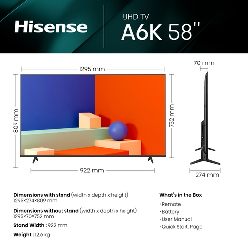 Hisense 58A6KTUK TV 147.3 cm (58") 4K Ultra HD Smart TV Wi-Fi Black 300 cd/m² – image 4