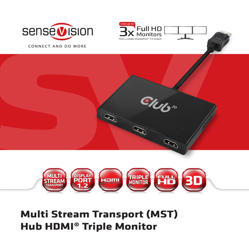 CLUB3D SenseVision MST Hub DP1.2 to HDMI™ Triple Monitor – image 2