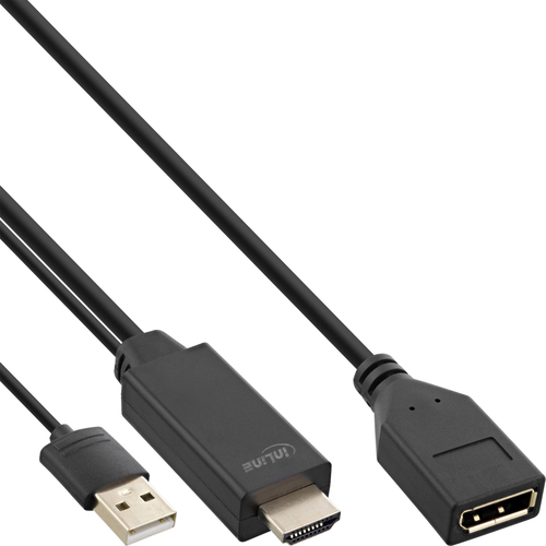 Product image: InLine HDMI M to DisplayPort F Converter Cable, 4K, black/gold, 0.3m