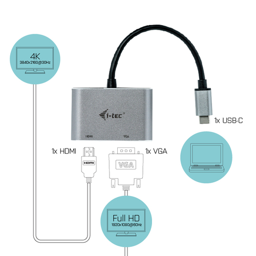 i-tec Videoadapter - 1 Paket - 1 x HDMI Buchse Audio/Video digital, 1 x HD-15 Buchse VGA - 1 x USB-Typ C Stecker USB - 409