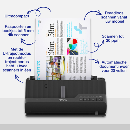 Epson ES-C320W compacte A4-documentscanner met Wi-Fi-connectiviteit en U-traject – Foto 5 van 10