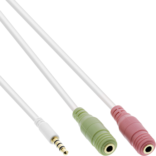 Product image: InLine Audio Headset Adapter Cable 3.5mm male 4 Pin / 2x 3.5mm, white, 1m