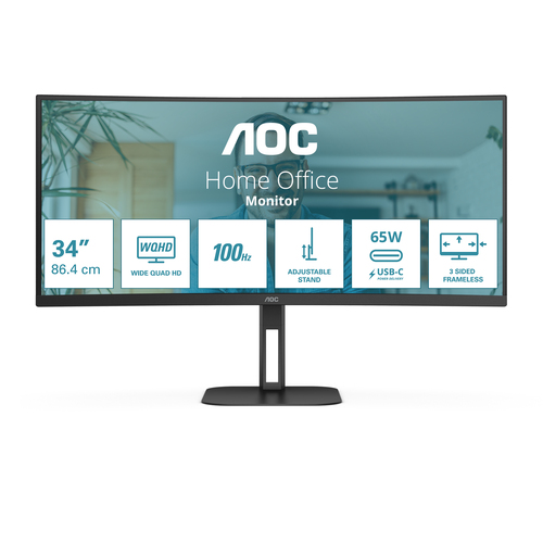AOC V5 CU34V5C/BK монитор для ПК 86,4 cm (34") 3440 x 1440 пикселей Wide Quad HD LED Черный