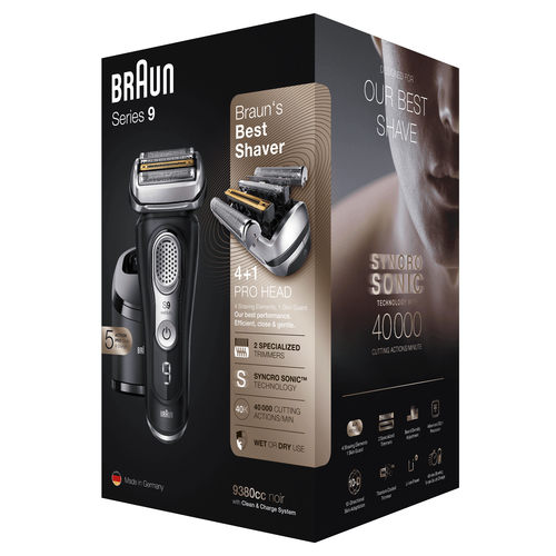 Braun Series 9 9380cc Latest Generation Electric Shaver, Clean&Charge Station, Leather Case, Noir – image 4