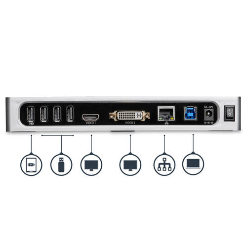 StarTech.com USB 3.0 Docking Station - Dual Monitor Laptop Docking Station with HDMI & DVI/VGA Video - 6-port USB 3.1 Gen 1 5Gbps Hub, GbE, Audio - Universal Ty – image 5