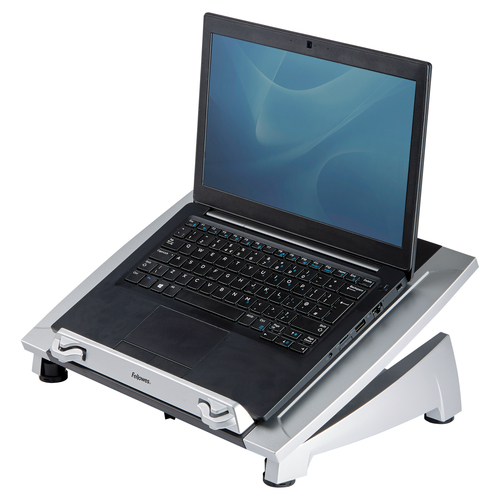 HEIGHT ADJUSTMENT RAISES LAPTOP SCREEN TO EYE-LEVEL. IN-LINE DOCUMENT HOLDER AND