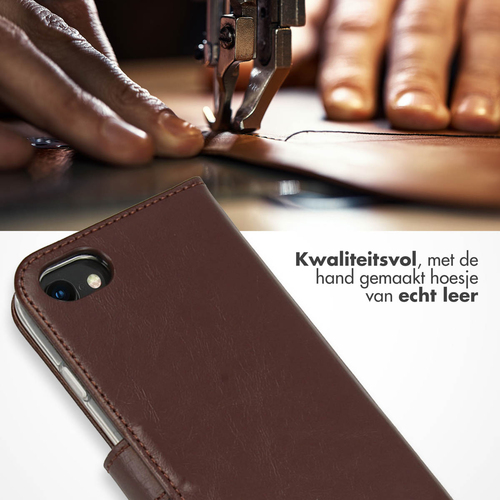 Selencia Echt Lederen Bookcase iPhone SE (2022 / 2020) / 8 / 7 / 6(s) - Bruin, afbeelding 2
