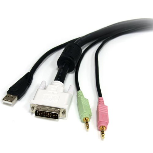 StarTech.com 3 m 4-in-1 USB DVI KVM-Kabel mit Audio und Mikrofon - Erster Anschluss: 1 x DVI-I Stecker Digital Video, Erst