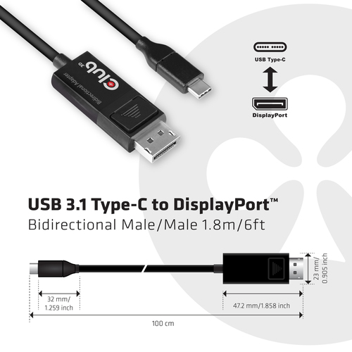 Club 3D USB-C naar DisplayPort 1.4 kabel, afbeelding 4
