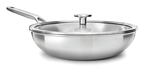 KitchenAid Multi-Ply Stainless Steel Wok with Lid - 28cm in Silver Size: 28 cm Silver 28 cm - image 1