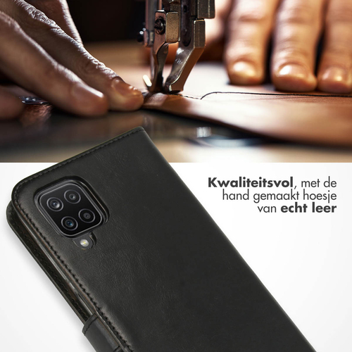 Selencia Echt Lederen Bookcase Samsung Galaxy A12 - Zwart, afbeelding 2