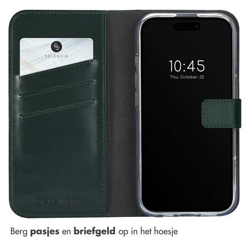 Selencia Echt Lederen Bookcase iPhone 16 - Groen, afbeelding 3