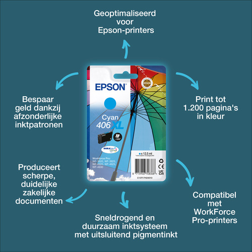 Epson 406XL Umbrella DURABrite Ultra inktcartridge 1 stuk(s) Origineel Hoog (XL) rendement Cyaan