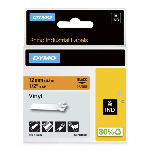 DYMO RHINO 1/2IN X 81FT, ORANGE VINYL LABELING TAPE