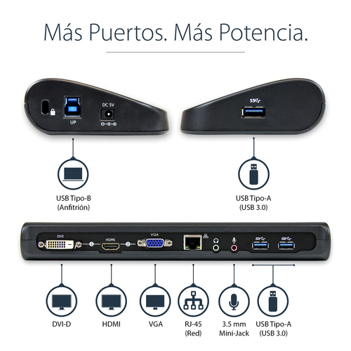 StarTech.com Docking Station USB 3.0 de 2 Monitores para Portátil - HDMI/DVI/VGA - Hub Ladrón 3x USB-A - GbE - Audio - Replicador de Puertos Universal USB-A - Win/macOS/ChromeOS - TAA imagen 8