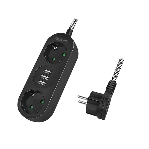 LogiLink Stikdåse 2-stik 16A Sort Hvid 1.5m
