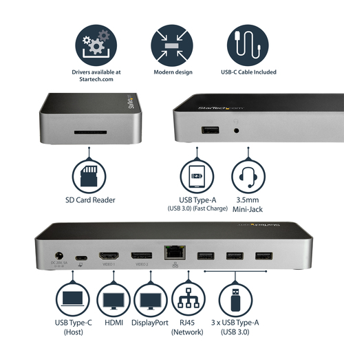 StarTech.com USB C Dock - Dual Monitor HDMI & DisplayPort 4K – image 8