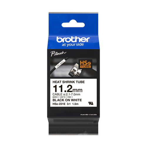 Brother Hse Heat Shrink Tube Tape 11mm x 1.5m Black on White HSE231E - image 1