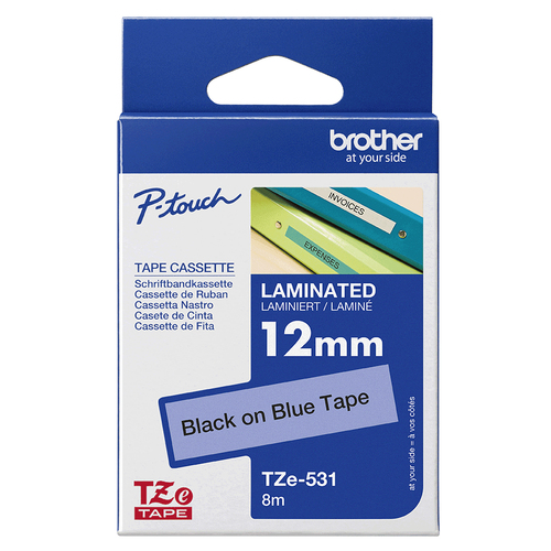 Brother P-Touch TZe Laminated Tape 12mm x 8m Black on Blue TZE531 - image 3