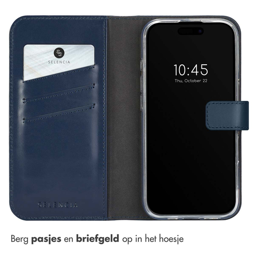 Selencia Echt Lederen Bookcase iPhone 16 Pro - Blauw, afbeelding 3