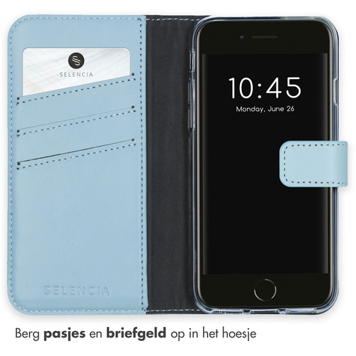 Selencia Echt Lederen Bookcase iPhone SE (2022 / 2020) / 8 / 7 / 6(s) - Lichtblauw, afbeelding 3