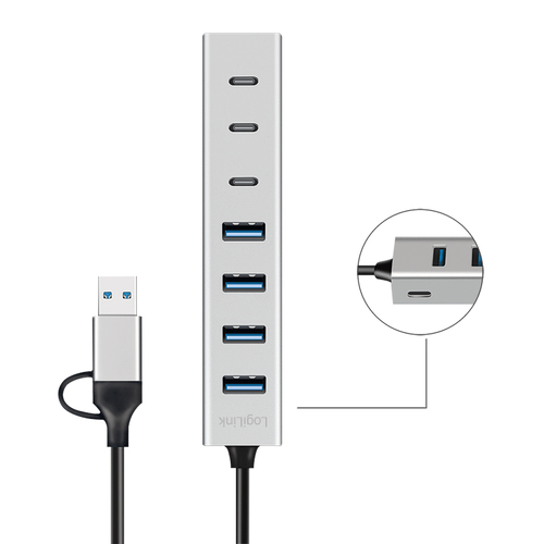 Logilink USB 3.0 HUB, 7-Ports, 4x USB-A, 3x USB-C, 5 Gbit/s, afbeelding 2