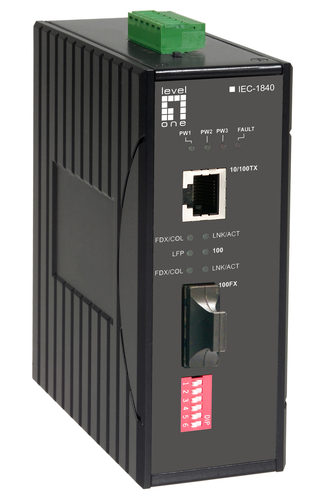 LevelOne RJ45 to SC Fast Ethernet Industrial Media Converter, Single-Mode Fiber, 40km, -40°C to 75°C, IEC61850