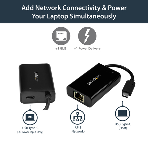 StarTech.com USB C to Gigabit Ethernet Adapter/Converter w/PD 2.0 - 1Gbps USB 3.1 Type C to RJ45/LAN Network w/Power Delivery Pass Through Charging - TB3 Compat – image 7