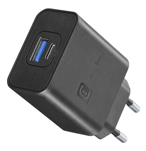 Cellularline ACHSMUSB2PD45WK зарядное устройство для мобильных устройств Смартфон, Универсальная Черный Кабель переменного тока Быстрая зарядка Для помещений