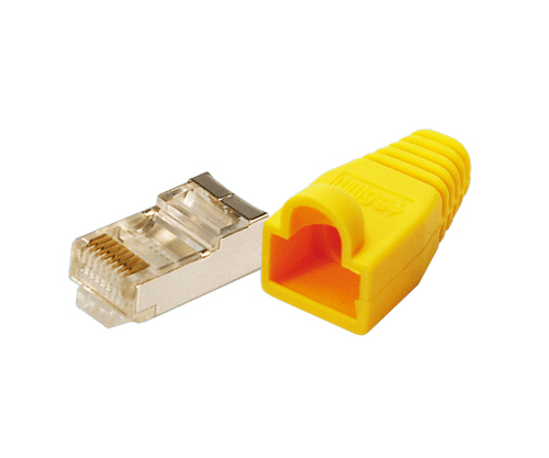 Modular plug Cat.5e with strain relief hood, 100 pcs, yellow