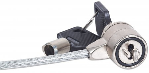 Manhattan Candado para portátil (Kensington) con 2 llaves, compatible con ranura Kensington estándar, cable de 1,5 m, antirrobo, cable de acero con funda PVC transparente, garantía de por vida imagen 3