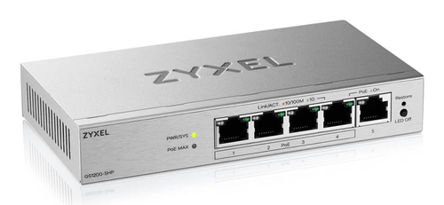 Zyxel GS1200-5HPV3 Managed L2 Gigabit Ethernet (10/100/1000) Power over Ethernet (PoE) Desktop Grijs, afbeelding 2