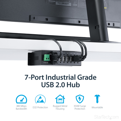 StarTech.com USB 2.0 Hub - 7 Port - Mountable Rugged Industrial - Self Powered USB Hub Sort – billede 8