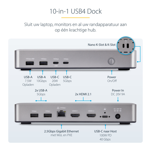StarTech.com USB4 Docking Station, USB-C 40Gbps, Dual Video HDMI, Up to 2x 4K 60Hz 4:4:4 (RGB) or 2x 4K 120Hz 4:2:2, Multi-Monitor Dock, 6x USB,, afbeelding 7