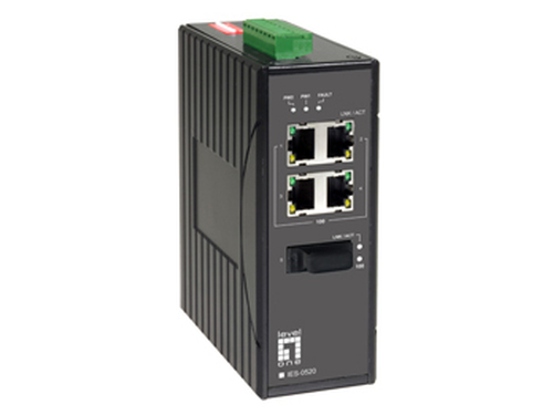 LevelOne 4 FE + 1 MM SC Unmanaged Switch -40 ~ 75C, DIN-rail
