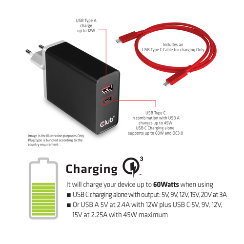 CLUB3D cac-1902 Netbook, Laptop, Other, Portable speaker, Power bank, Smartphone Black AC Fast charging Indoor – image 2