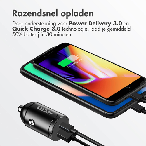 <div>Met de Accezz autolader laad je onderweg razendsnel je apparaten op. Dankzij de USB-C en USB-A poort en ondersteuning voor Power Delivery 3.0 en, afbeelding 6