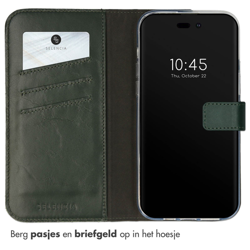 Selencia Echt Lederen Bookcase iPhone 14 Pro Max - Groen, afbeelding 3