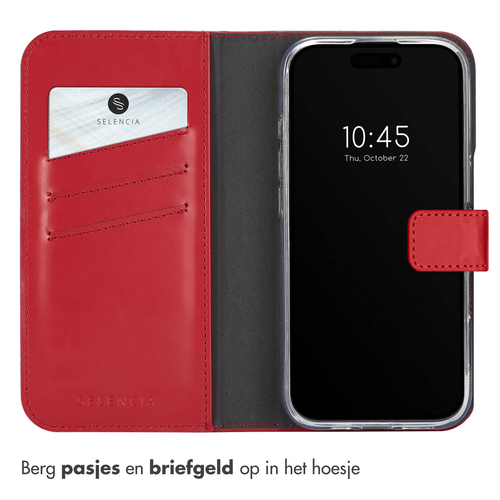 Selencia Echt Lederen Bookcase iPhone 16 Pro - Rood, afbeelding 3