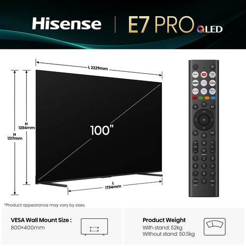 Hisense 100E7QTUK 100" E7Q Pro 4K Qled Smart TV Black - image 3