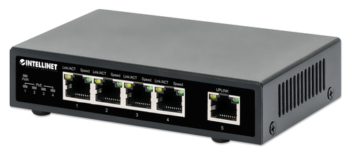Intellinet 5-Port Gigabit Ethernet PoE+ Switch, Four PSE PoE Ports, IEEE 802.3at/af (PoE+/PoE) Compliant, PoE Power Budget up to