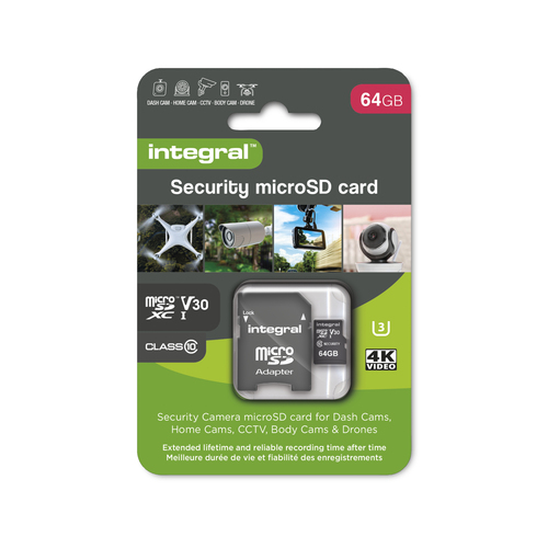Integral 64GB MICRO SD CARD FOR DASH CAM SECURITY CAM 4K VIDEO V30 U3 100MBS READ 50MBS WRITE HIGH ENDURANCE – image 2