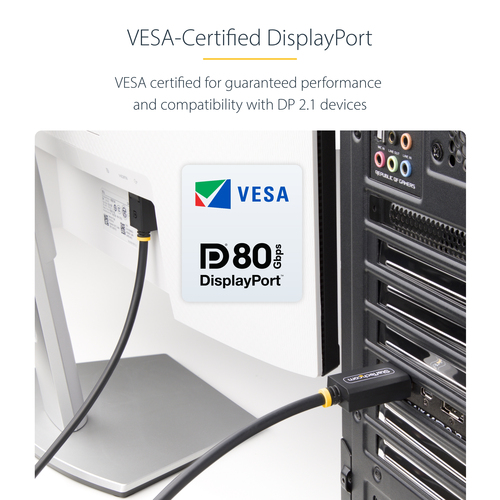 StarTech.com 1m DisplayPort 2.1 Cable, VESA-Certified, DP80 DP 2.1 Cable DisplayPort kabel 1m Sort – billede 8