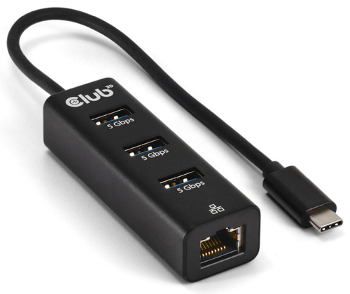 Club 3D USB-C 5 Gbps naar 3 poorten USB Type-A-hub met Gigabit Ethernet adapter, afbeelding 3