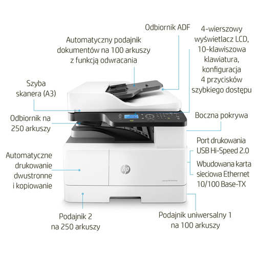 Drukarka wielofunkcyjna laserowa HP LaserJet MFP M443NDA | WI-FI | Dupleks | Mono | USB | LAN |